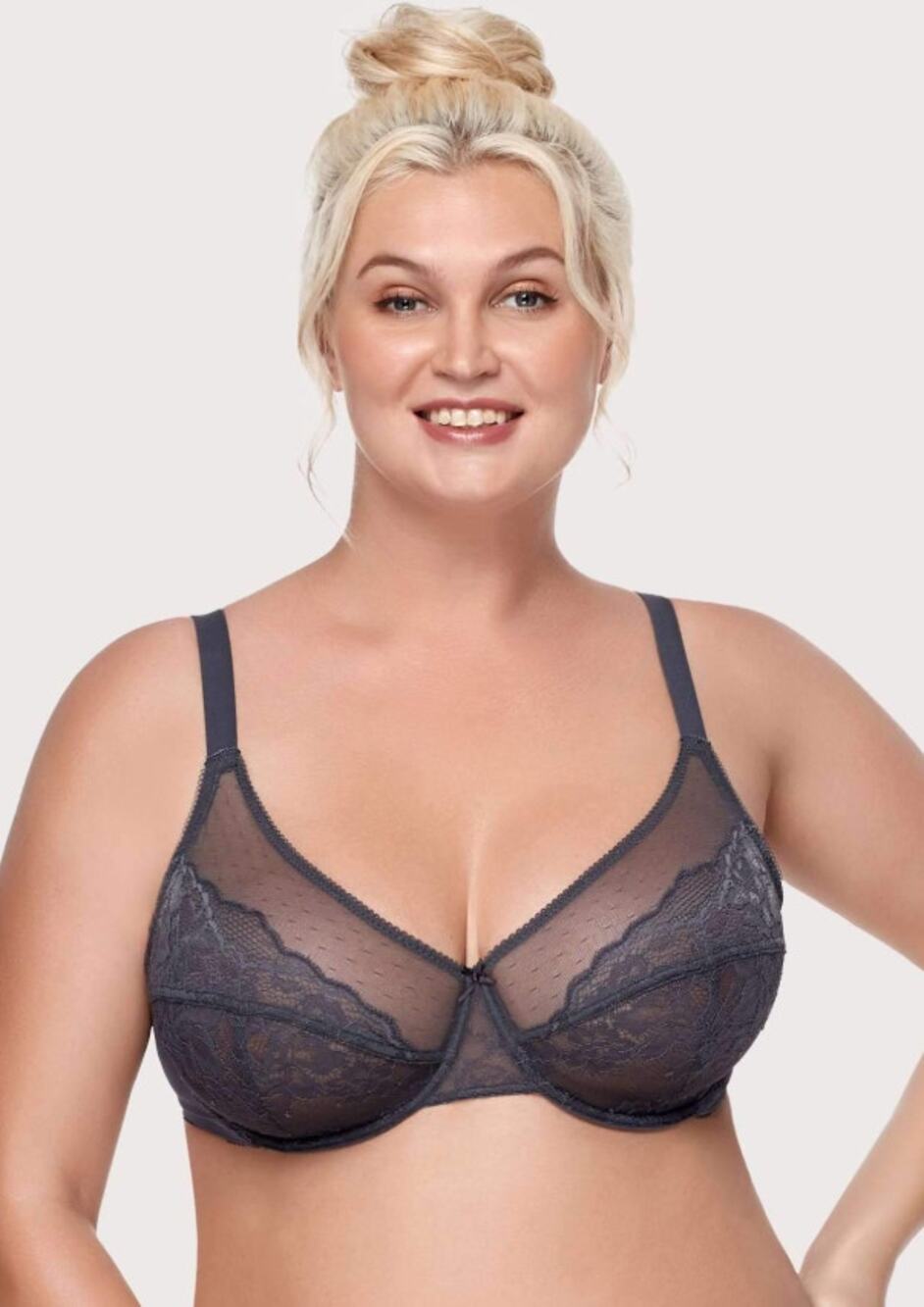 HSIA Enchante Gray Lace Underwire Bra Size 38I NWT